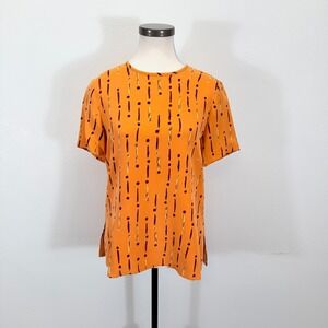 Via Seta Studio Vintage 90s 100% Silk Art Teacher Abstract Chic Orange Top Small